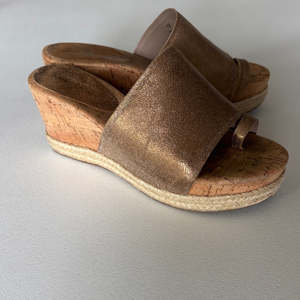 Donald J. Pliner Janet Metallic Espadrille Cork Wedge Sandals in Gold Size 9